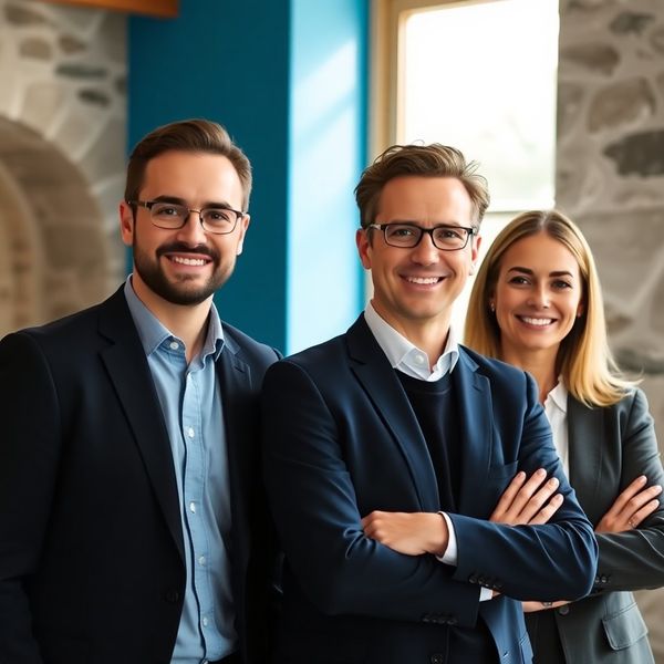 Portret majhne ekipe računovodskega servisa Studio Kovačič v pisarni v Novem Mestu